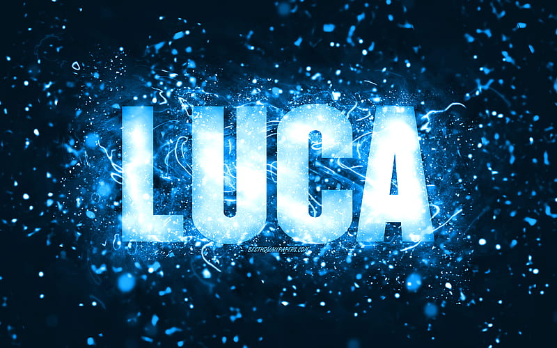 Happy Birtay Luca blue neon lights, Luca name, creative, Luca Happy Birtay, Luca Birtay, popular american male names, with Luca name, Luca, HD wallpaper