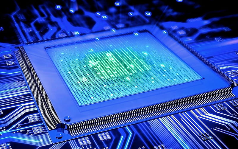 modern technology chip, CPU, neon light, motherboard, computers, HD wallpaper