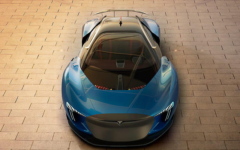 Tesla Model EXP, electric cars, 2018 cars, hypercars, blue Model EXP, supercars, Tesla, HD wallpaper