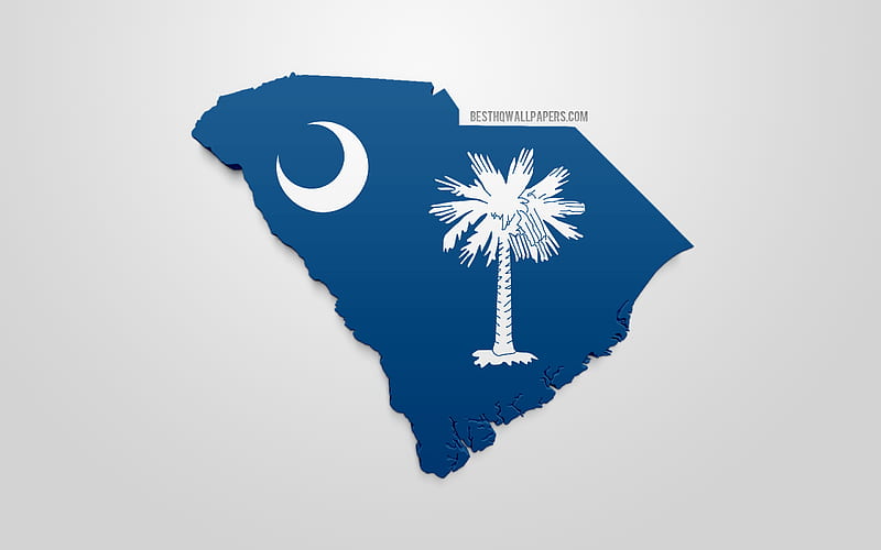 3d flag of South Carolina, map silhouette of South Carolina, US state, 3d art, South Carolina 3d flag, USA, North America, South Carolina, geography, South Carolina 3d silhouette, HD wallpaper