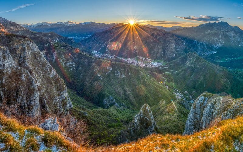Pyrenees, morning, sunrise, mountain valley, mountain range, rocks, mountain landscape, France, Europe, HD wallpaper