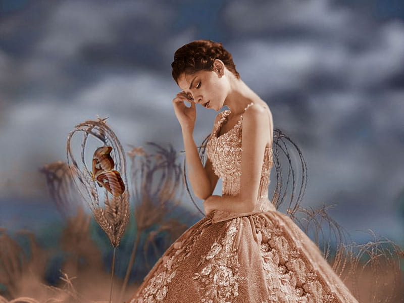 Ballgown, etheral women, floral fashion, women are special, womens wardrobe, female trendsetters, album, the WOW factor, grandma gingerbread, surreal creative art, Quince Dress, HD wallpaper