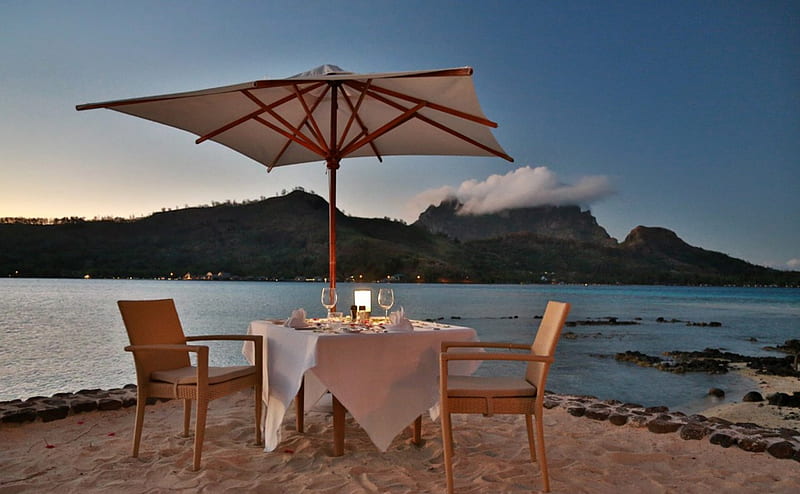 Romantic Dinner for Two, dinner, table, beach, nature, sea, HD wallpaper