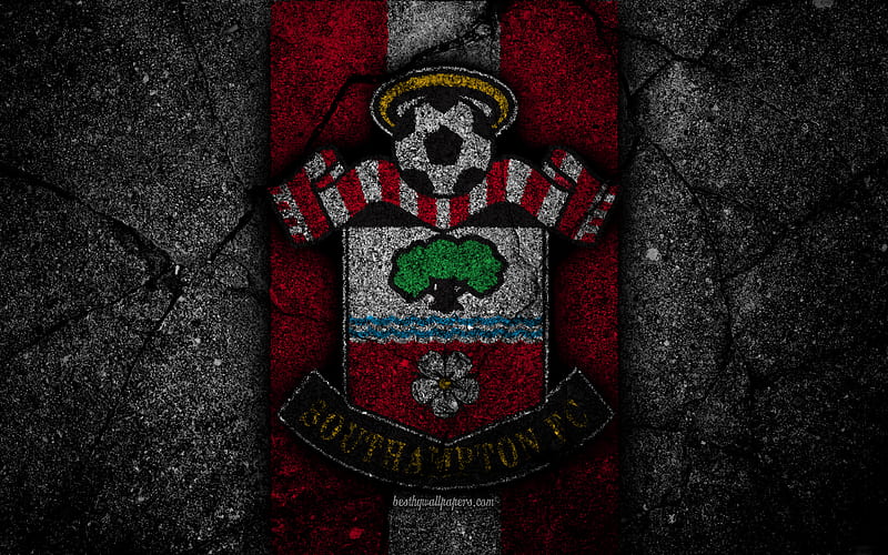Southampton FC logo, Premier League, grunge, England, asphalt texture, Southampton, black stone, soccer, football, FC Southampton, HD wallpaper