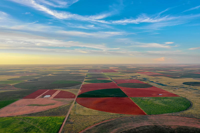 Flat lands, landscape, land, drone, texas, crop, circles, irrigation, HD wallpaper