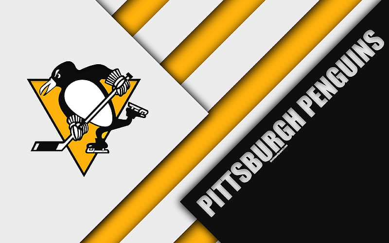 Pittsburgh Penguins, NHL material design, logo, white black abstraction, lines, American hockey club, Pittsburgh, Pennsylvania, USA, National Hockey League, HD wallpaper