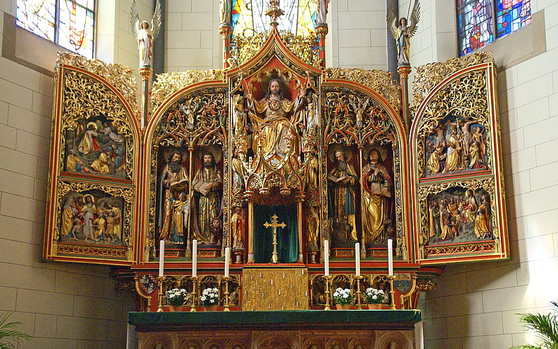Sacred Heart Altar, altar, Heart, Germany, Saints, church, angels, Jesus, HD wallpaper