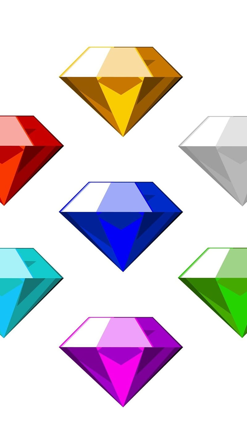 Chaos Emeralds, chaos, emeralds, sonic, blue, red, purple, green, yellow, white, HD phone wallpaper