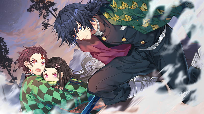Demon Slayer Giyuu Tomioka Nezuko Kamado Tanjirou Kamado With Background Of Trees And Sky Anime, HD wallpaper