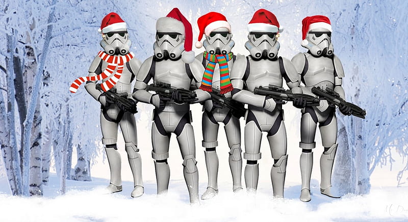 Storm Troopers Christmas, feliz navidad, christmas, snow, storm troopers, Star Wars, trees, winter, HD wallpaper