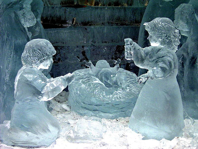 Mary, Joseph and Baby Jesus, Sculpture, bonito, Abstract, graphy, Art, Ice,  HD wallpaper | Peakpx