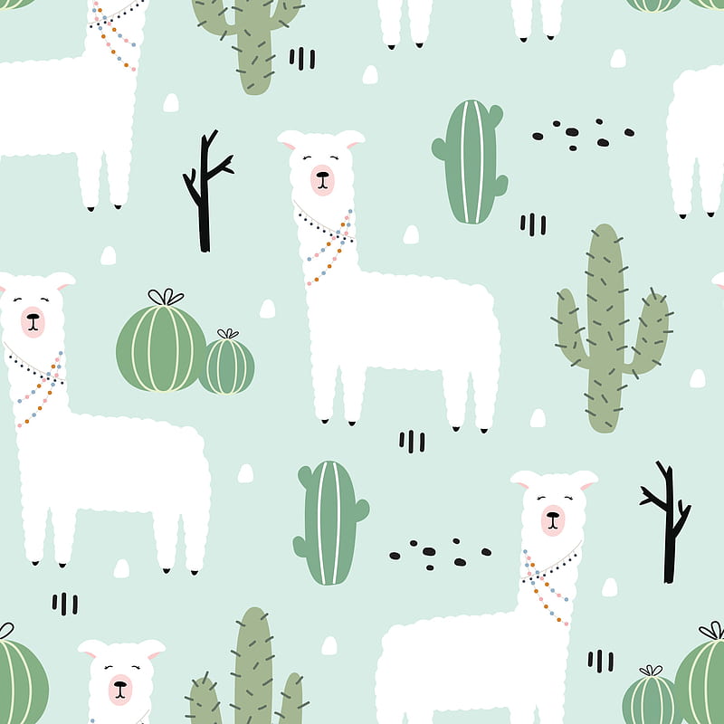Cartoon animal background for kids Seamless pattern with llama and cactus. Hand drawn design in children's style, used for fabrics, textiles, printing, decoration. 4257170 Vector Art at Vecteezy, Cute Cartoon Llama, HD phone wallpaper