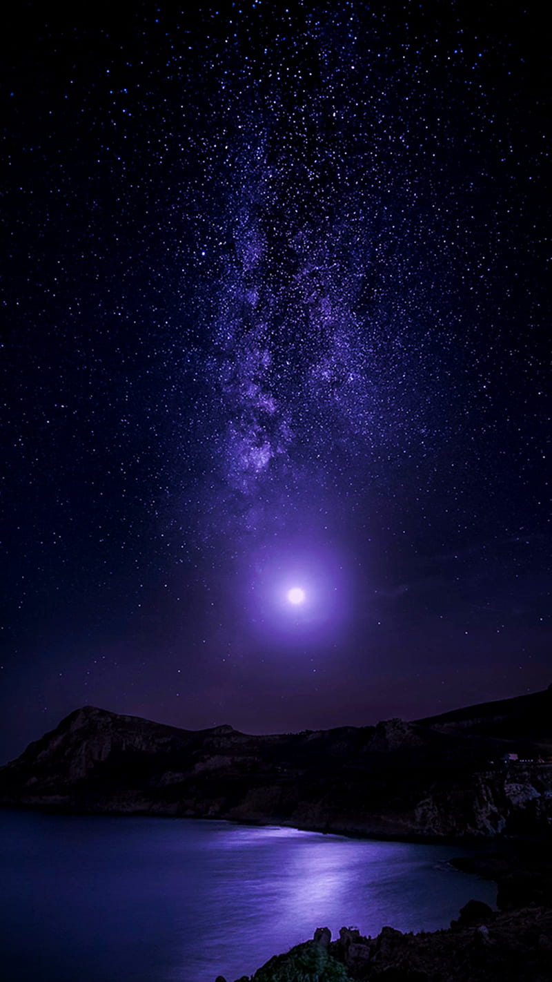 Starry Moonlight, moonlight, night, purple, sky, starry, HD phone wallpaper