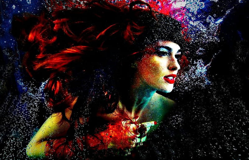 Paz Vega, underwater, redhead, ocean, mermaid, woman, sea, water, girl, green, actress, bubbles, beauty, HD wallpaper