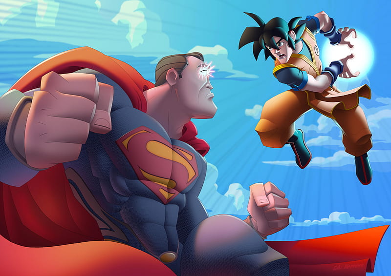 Superman Vs Gokuh, superman, goku, superheroes, , artwork, HD wallpaper