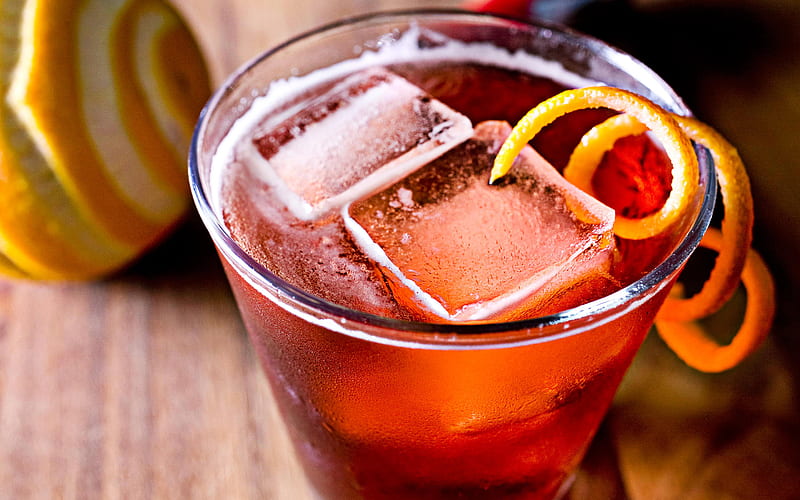 Negroni, gin and vermouth, cocktails, close-up, cocktail aperitifs, negroni cocktail, french cocktails, HD wallpaper