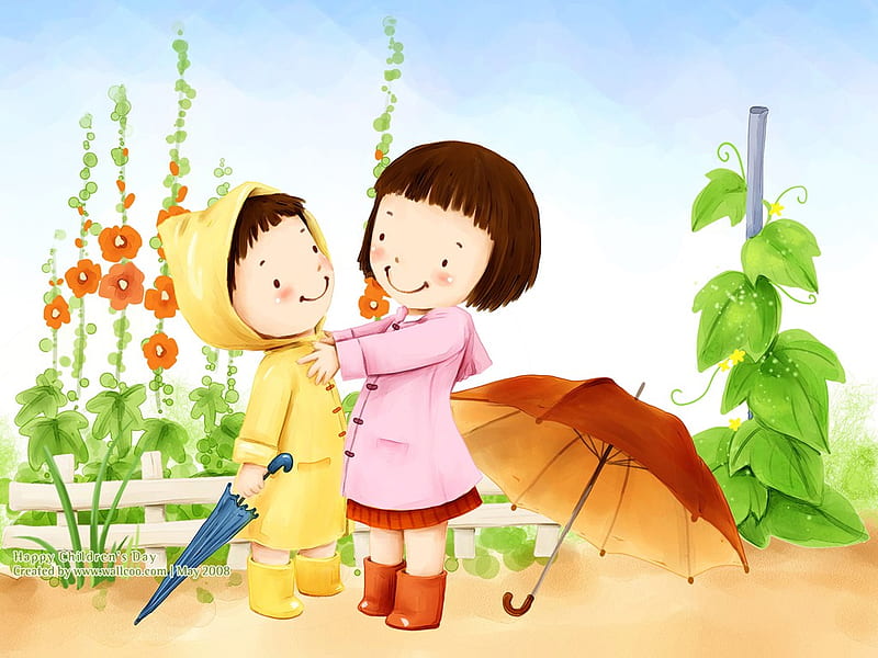 Sweet little sister, brother, plant, drawing, flower, umbrella, sister, HD  wallpaper | Peakpx