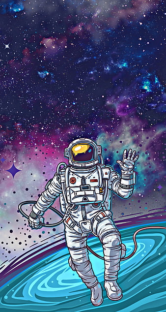 Astronaut in space, astronaut, cartoon, colourful, galaxy, space, HD phone wallpaper