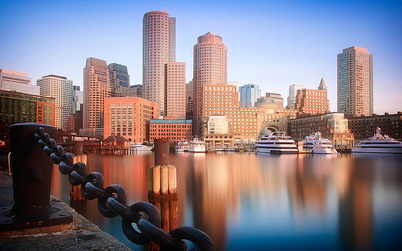 Boston, Massachusetts, Two International Place, evening, sunset, skyscrapers, buildings, Boston cityscape, USA, capital of Massachusetts, HD wallpaper