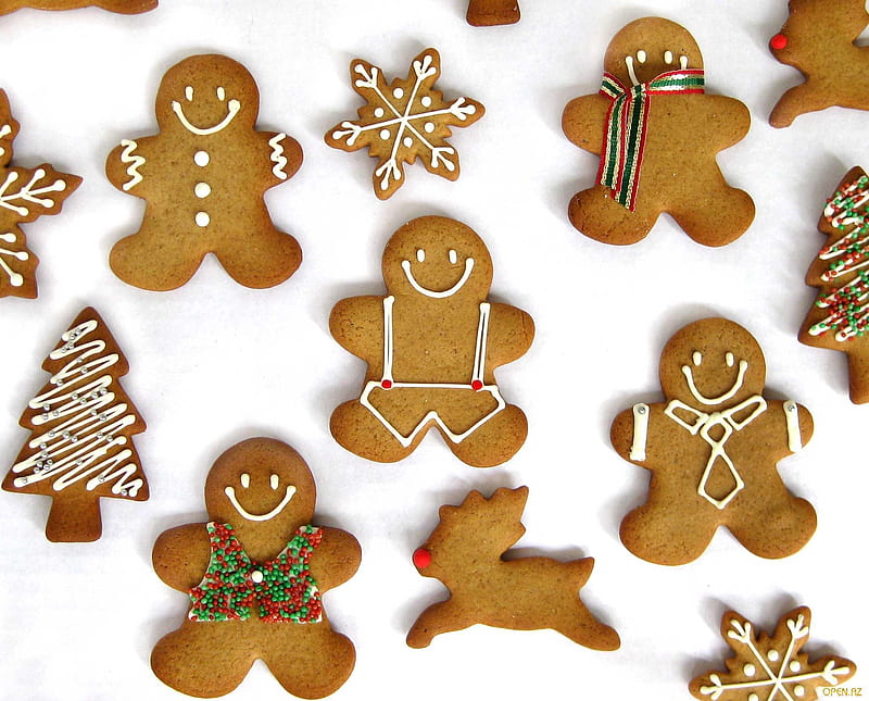 gingerbread christmas, tree, snowflake, gingerbread, christmas, riendeer, man, HD wallpaper