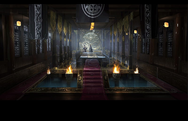 Council room, fantasy, dark, people, man, room, wu xin, HD wallpaper