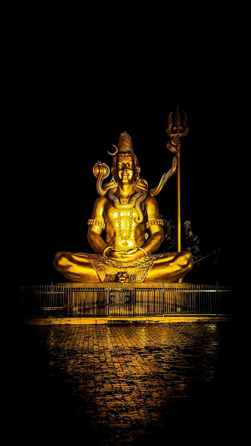 Shiv Shankar Ji Ke, Lord Shiva Golden Statue, lord shiva, golden statue, god, mahadev, HD phone wallpaper