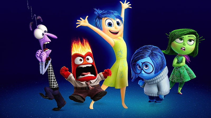Inside Out, 2015, all characters, joy, sadness, disgust, anger, fear, HD wallpaper