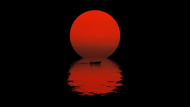 Sunset S Echo Nighttime Serenity On The Water Dark Oled, artist, artwork, digital-art, dark, black, oled, HD wallpaper