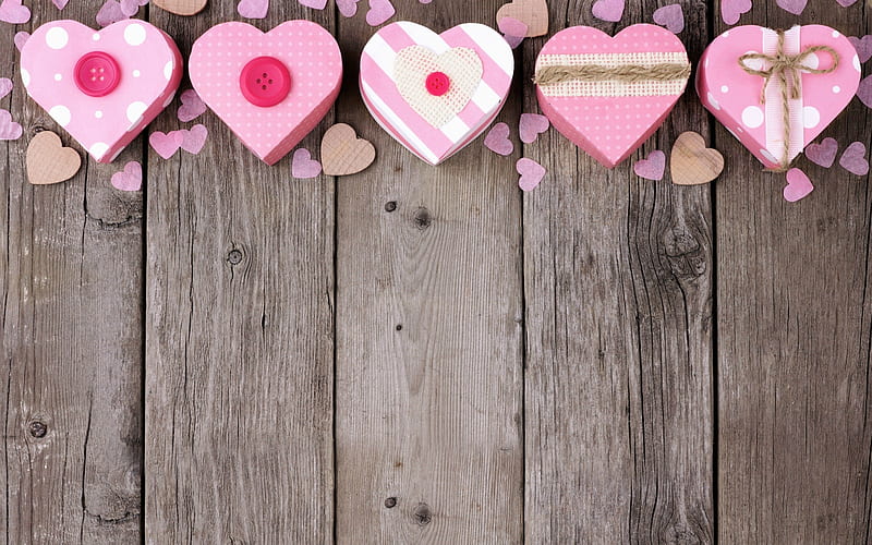 Happy Valentines's Day!, heart, texture, valentine, pink, wood, card, HD wallpaper