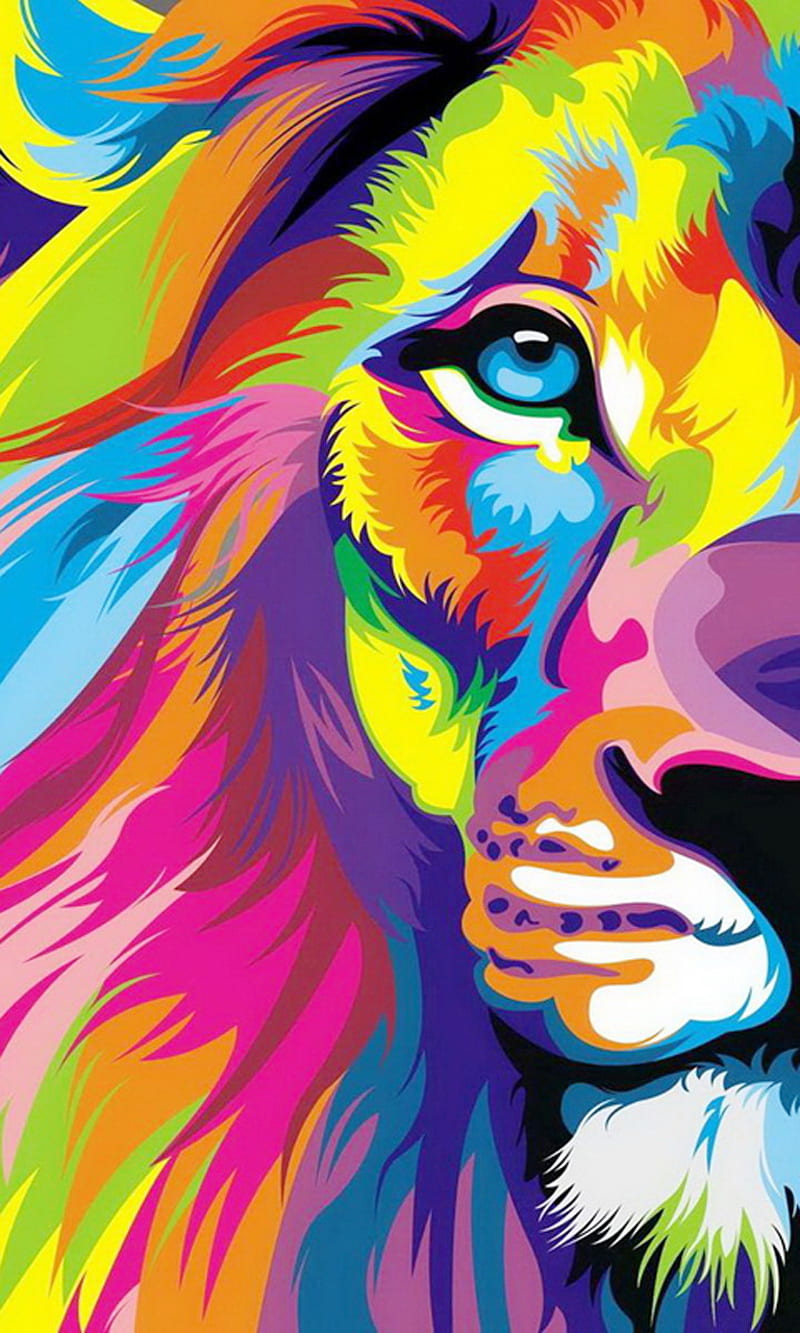 Premium , american, art, king, lion, lions, native, nature, paint, pop, rainbow, HD phone wallpaper