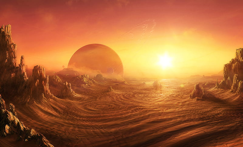 SARA-MATTE, sunset, desert, rock, planet, HD wallpaper