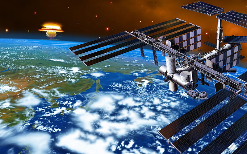 2 CG illustrator cosmic space-Earth satellite, HD wallpaper