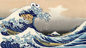 cookie monster wave, cookie, monster, eyes, wave, HD wallpaper