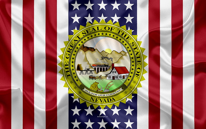 Nevada, USA American state, Seal of Nevada, silk texture, US states, emblem, states seal, American flag, HD wallpaper