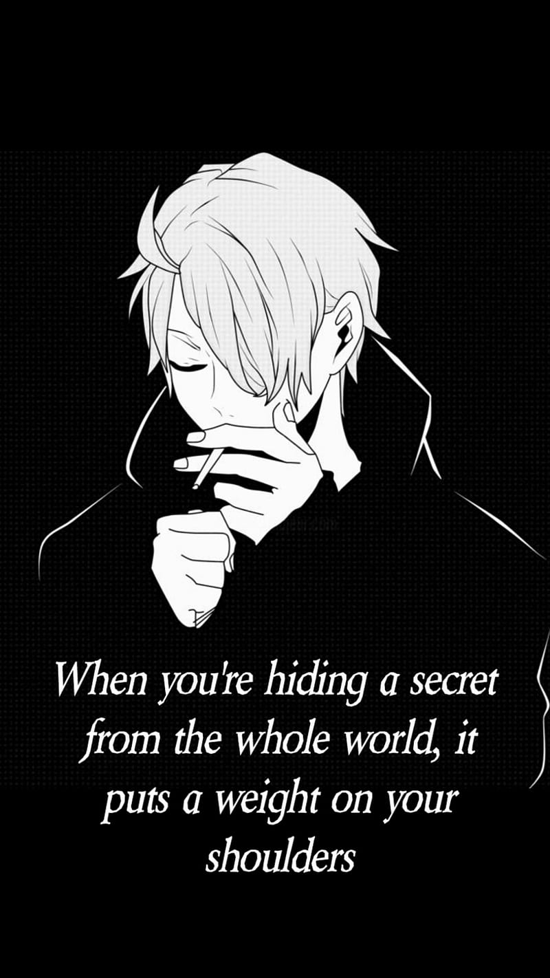 Anime Smoker, art, black, boy, cigarette, cool, quote, secret, white, HD phone wallpaper