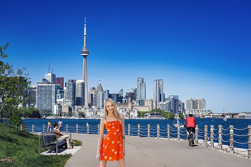 Lily Larimar Checkout the Toronto Skyline, model, toronto, dress, blonde, canada, HD wallpaper