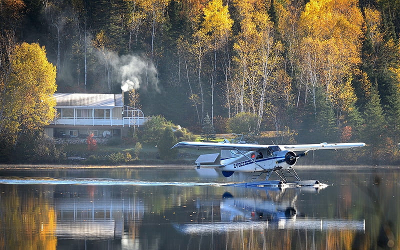 Seaplane in Quebec, Canada, forest, seaplane, Canada, lake, HD wallpaper