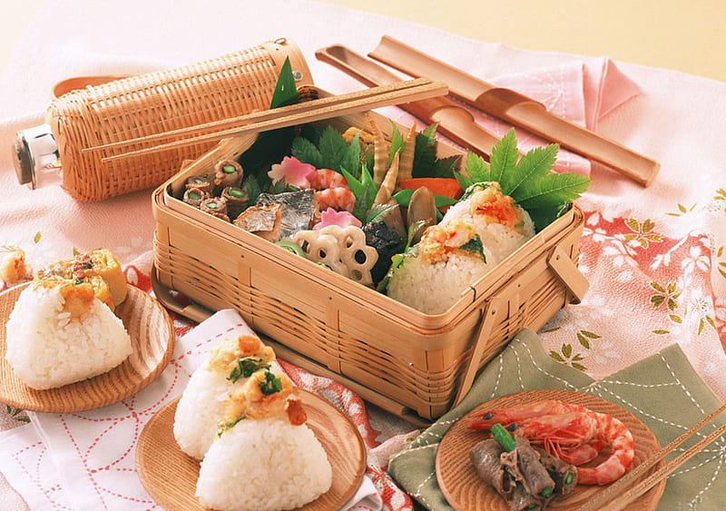 Chinese Picnic, rice, food, chopsticks, plates, chinese, picnic, HD wallpaper