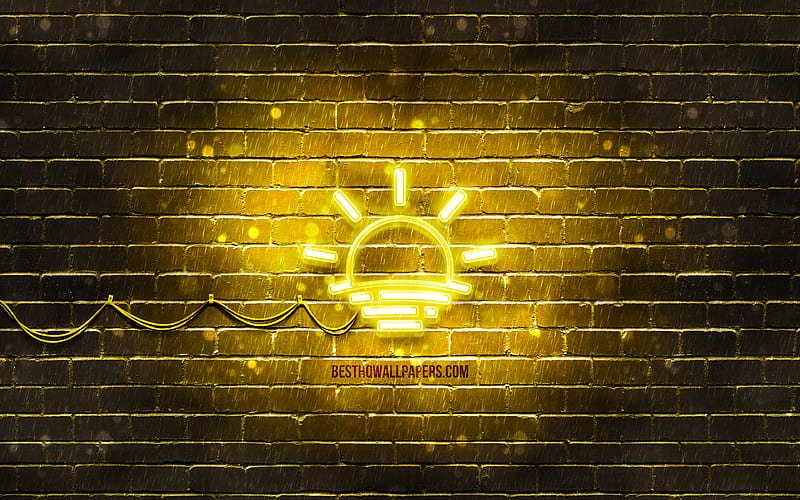 Sunrise neon icon yellow background, neon symbols, Sunrise, neon icons, Sunrise sign, nature signs, Sunrise icon, nature icons, HD wallpaper