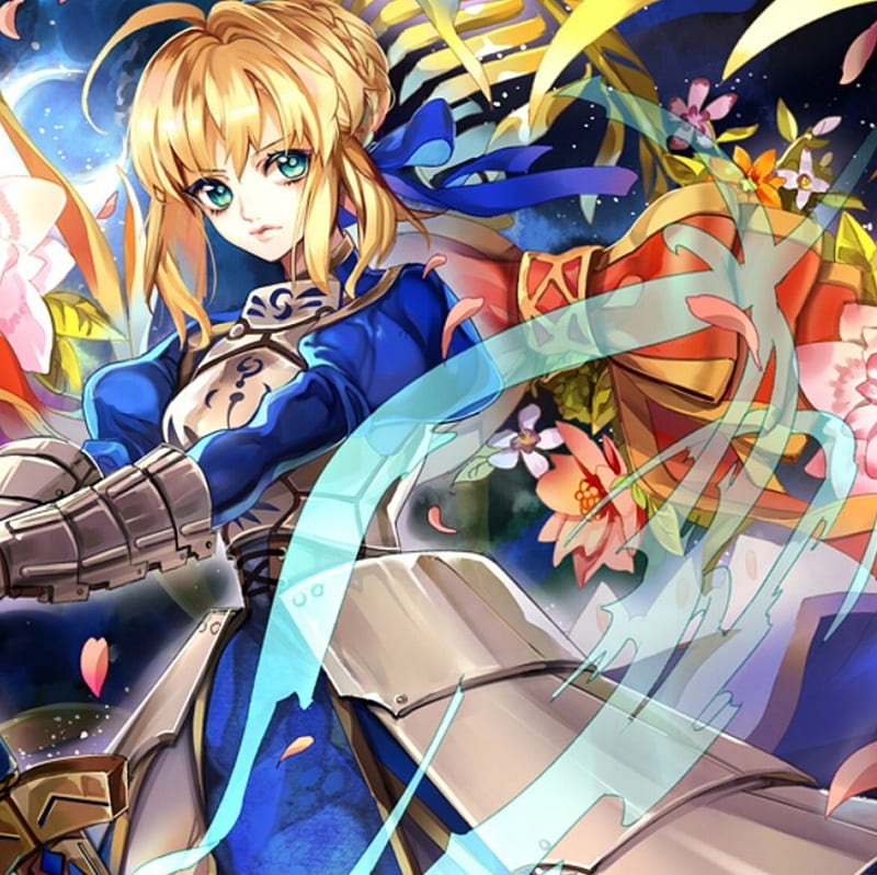 Saber, pretty, blond, bonito, floral, sweet, blossom, nice, fate stay ...