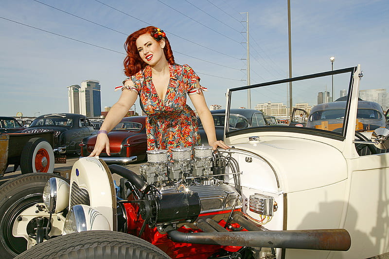 Free Download Gia S Hotrod Red Redhead Genevieve Bonito Woman Gia Hair Hotrod Car Hd