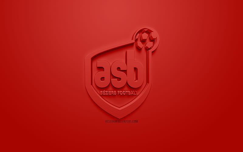 AS Beziers, creative 3D logo, red background, 3d emblem, French football club, Ligue 2, Beziers, France, 3d art, football, stylish 3d logo, Avenir Sportif Beziers, HD wallpaper