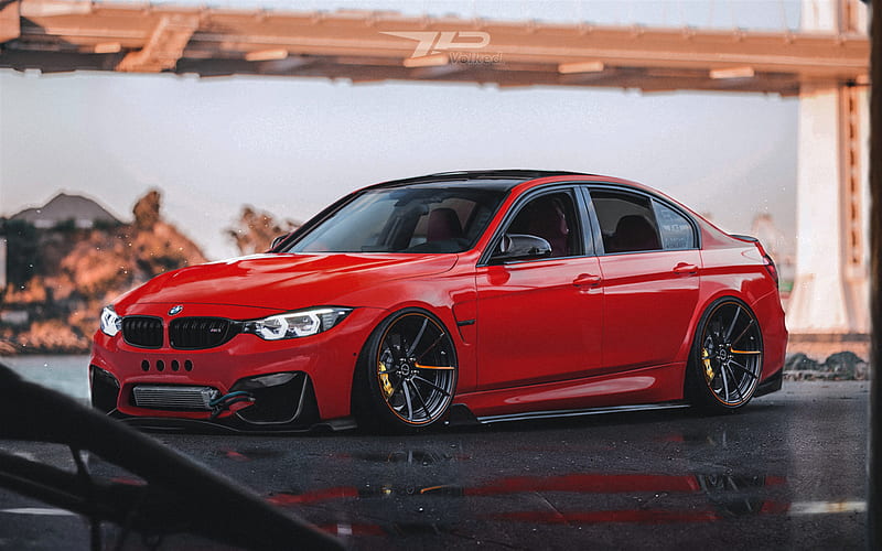 BMW M3, stance, F80, tuning, 2018 cars, red m3, artwork, german cars, BMW, HD wallpaper
