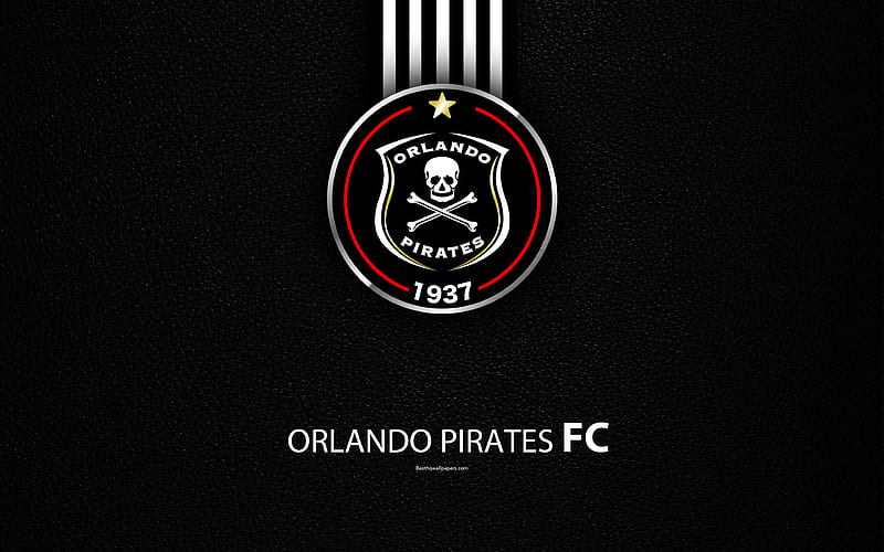 Orlando Pirates FC leather texture, logo, South African football club, black and white lines, emblem, Premier Soccer League, PSL, Johannesburg, South Africa, football, HD wallpaper