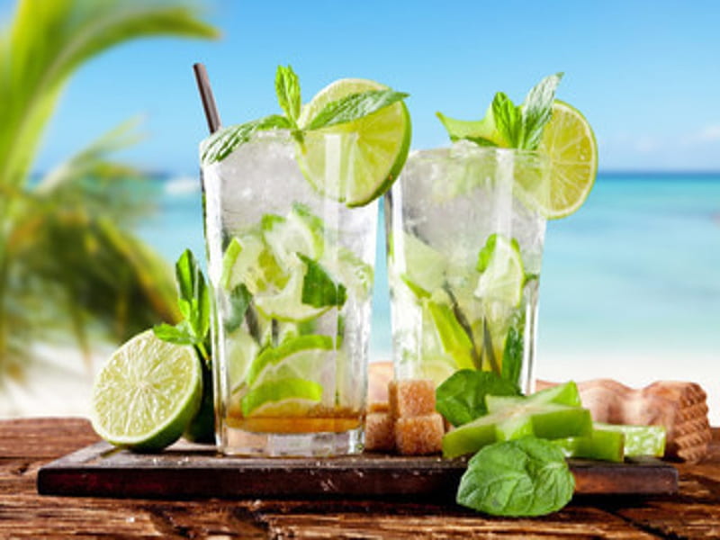 Mojito drinks, Lime, Summer, Fresh, beach, Ice, HD wallpaper