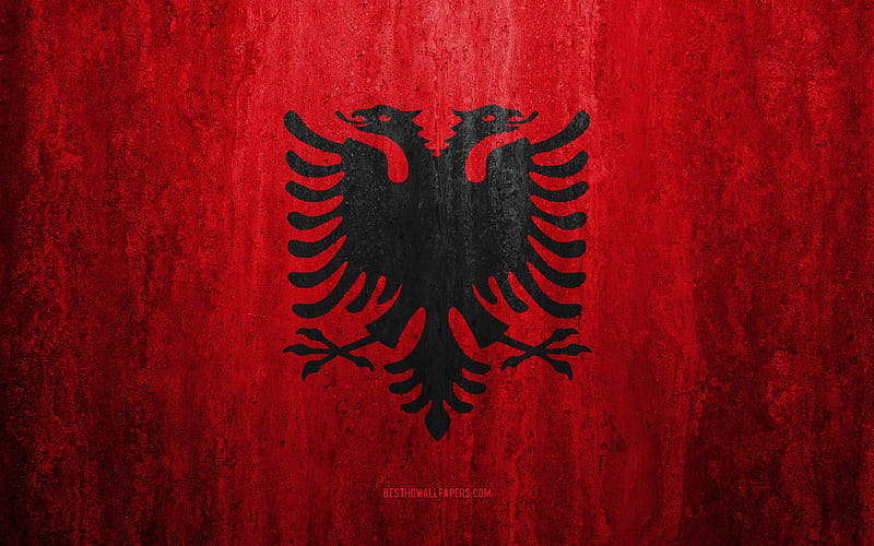 Flag of Albania stone background, grunge flag, Europe, Albania flag, grunge art, national symbols, Albania, stone texture, HD wallpaper