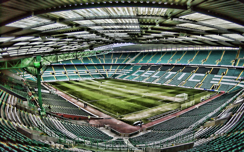 Celtic Park, empty stadium, R, football stadium, Celtic stadium, tribunes, Celtic Arena, Glasgow, Scotland, Celtic FC, HD wallpaper
