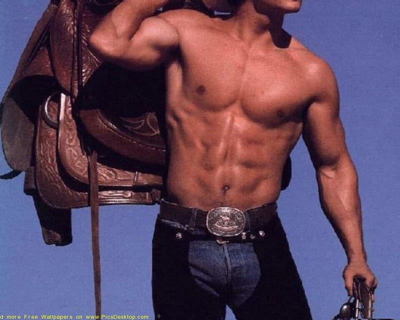 Shirtless cowboy, Abs, Cowboy, Belt, Saddle, Buckle, Chaps, Jeans, Loops, Man, Muscles, Masculine, Physique, Nice Body, Hot, Saddlebags, Rodeo, HD wallpaper