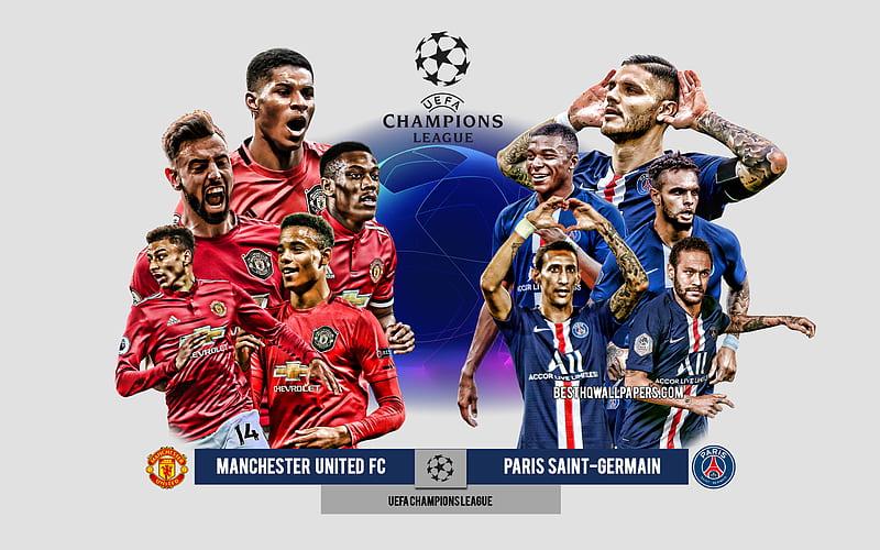 Manchester United FC vs PSG, Group H, UEFA Champions League, Preview, promotional materials, football players, Champions League, football match, Manchester United FC, PSG, HD wallpaper