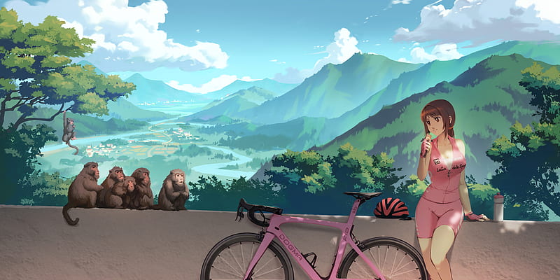 Anime, Original, Bike, Girl, Monkey, HD wallpaper